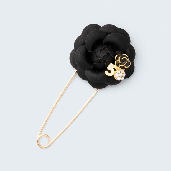 Black Faux Leather Camellia Charm Bobby Pin/Brooch - Picture 1 of 2